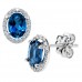 Λευκόχρυσα οβάλ σκουλαρίκια Κ18 με London Blue Topaz και διαμάντια